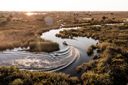 The Okavango Delta is rightly known as one of the premier wildlife habitats in the world, home to an enormous density and diversity of wildlife. There’s something quite magical about the Delta, with its amazing sunsets, the sound of the frogs at night, and the elephants wading through the reeds, all combining to make an unforgettable stay.

Time spent here is a unique opportunity for both water-based safaris by mokoro and boat and land-based big game drives taking place in the mornings and evenings. Your expert guide will be able to answer any questions you may have regarding the environment and wildlife as you are privately driven across the Delta. Depending on which lodge you choose to stay at there will be a number of different activities that you can choose from to immerse yourself in this incredibly diverse, natural environment.

